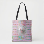 Monogram Roze en Groene Pastels Harlekijn Tote Bag (Voorkant)
