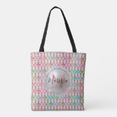 Monogram Roze en Groene Pastels Harlekijn Tote Bag (Achterkant)