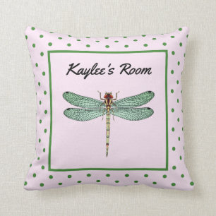 Monogram roze en groene polaire dot en dragonfly kussen