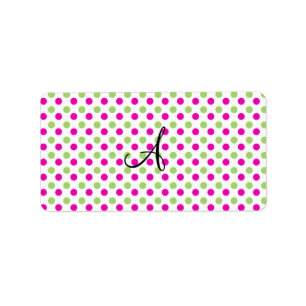 Monogram roze en groene stippen etiket