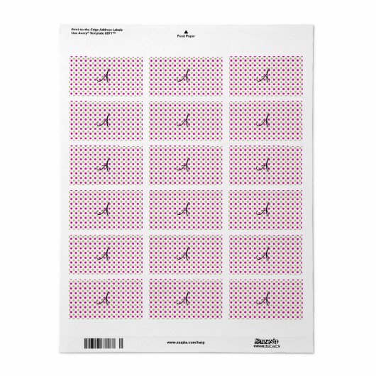 Monogram roze en groene stippen etiket (Full Sheet)