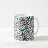 Monogram roze en groene waterverf floreel patroon koffiemok (Voorkant rechts)