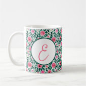Monogram roze en groene waterverf floreel patroon koffiemok (Links)