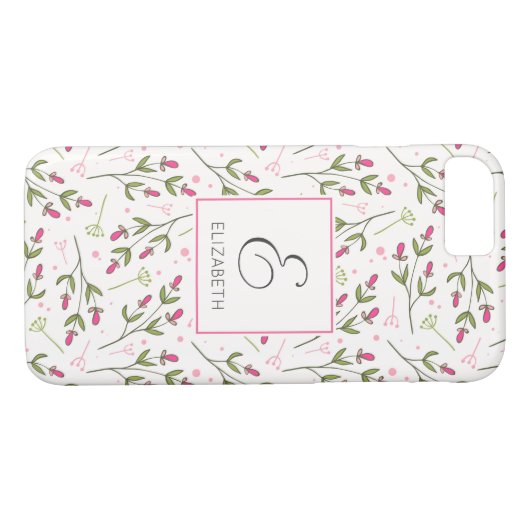 Monogram roze en groene wilde bloemen Case-Mate iPhone case (Achterkant (Horizontaal))