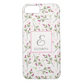 Monogram roze en groene wilde bloemen Case-Mate iPhone case (Achterkant)