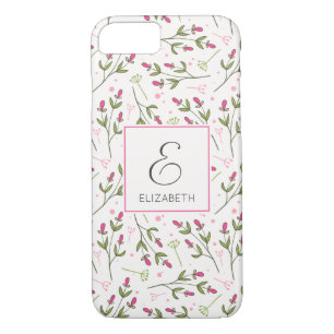 Monogram roze en groene wilde bloemen 	iPhone 8/7 hoesje