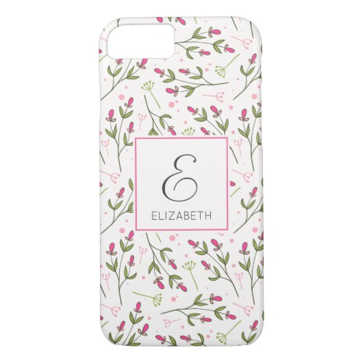Monogram roze en groene wilde bloemen Case-Mate iPhone case (Achterkant)