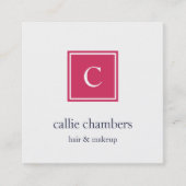 Monogram roze en marinemonogram vierkante visitekaartje (Voorkant)