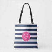 Monogram roze en marinestreep tote bag (Voorkant)