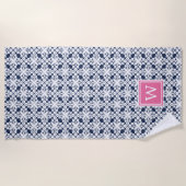 Monogram roze en Navy Hawaiian Pattern Strandlaken (Voorkant)