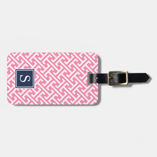 Monogram roze en Navy Preppy Pattern Bagagelabel (Voorkant horizontaal)