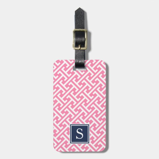 Monogram roze en Navy Preppy Pattern Bagagelabel (Voorkant verticaal)