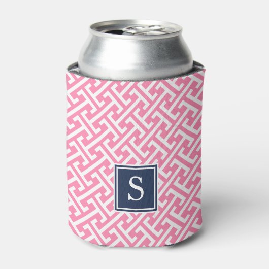 Monogram roze en Navy Preppy Pattern Blikjeskoeler (Blikje Voorkant)