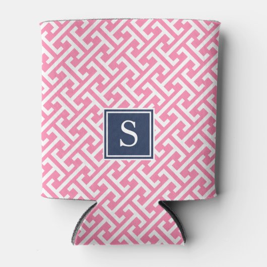 Monogram roze en Navy Preppy Pattern Blikjeskoeler (Voorkant)