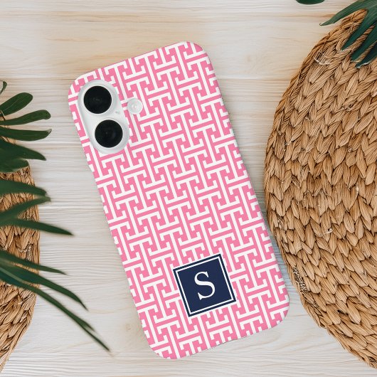 Monogram roze en Navy Preppy Pattern Case-Mate iPhone Case