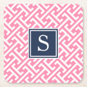 Monogram roze en Navy Preppy Pattern Kartonnen Onderzetters (Voorkant)