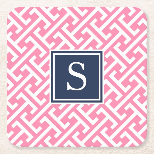 Monogram roze en Navy Preppy Pattern Kartonnen Onderzetters (Voorkant)