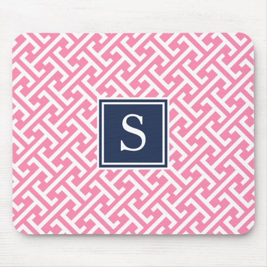 Monogram roze en Navy Preppy Pattern Muismat (Voorkant)