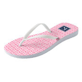 Monogram roze en Navy Preppy Pattern Teenslippers (Schuin)