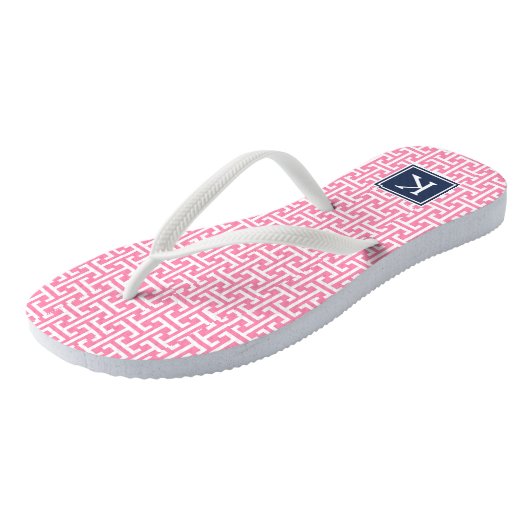 Monogram roze en Navy Preppy Pattern Teenslippers (Schuin)