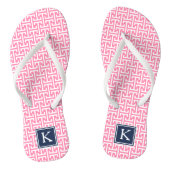 Monogram roze en Navy Preppy Pattern Teenslippers (Voetbed)