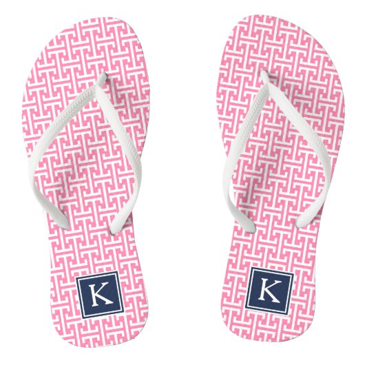 Monogram roze en Navy Preppy Pattern Teenslippers (Voetbed)