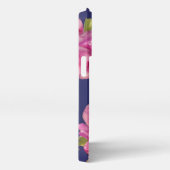 Monogram Roze en Navy Waterverf Flowers iPhone Hoesje (Rechterkant)