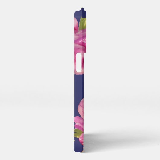 Monogram Roze en Navy Waterverf Flowers iPhone Hoesje (Rechterkant)