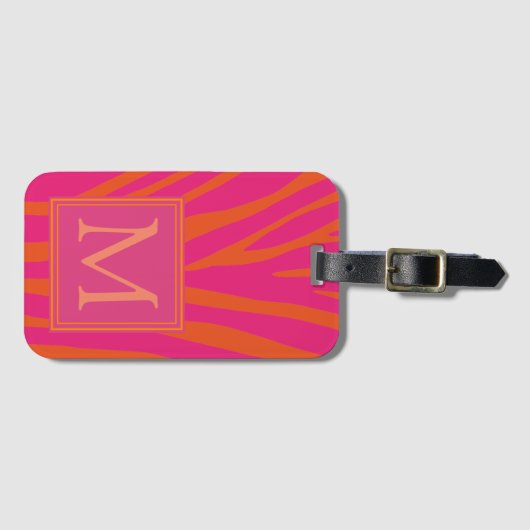 Monogram roze en Oranje Zebra Stripes Bagagelabel (Voorkant (horizontaal))