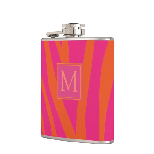 Monogram roze en Oranje Zebra Stripes Heupfles (Links)