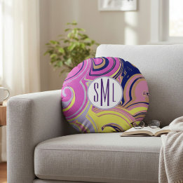 Monogram Roze en Paarse Abstract Rond Kussen