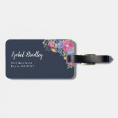 Monogram roze en paarse bloemen bagagelabel (Achterkant horizontaal)