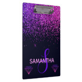 Monogram roze en Paarse faux Glitter & Diamonds Klembord (Rechts)