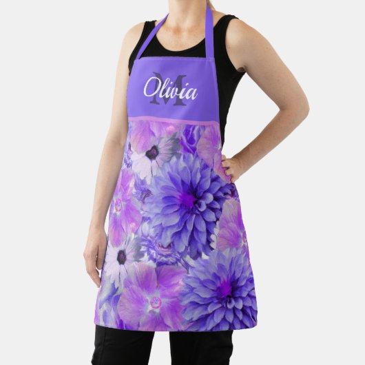 Monogram Roze en Paarse Floral Schort (Insitu)