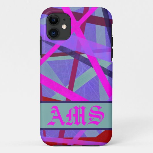 Monogram roze en Paarse geometrische lijnen Case-Mate iPhone Case (Achterkant)