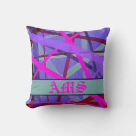 Monogram roze en Paarse geometrische lijnen Kussen