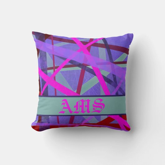 Monogram roze en Paarse geometrische lijnen Kussen (Voorkant)