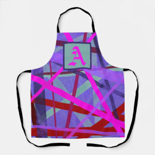 Monogram roze en Paarse geometrische lijnen Schort
