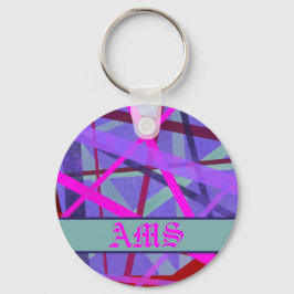 Monogram roze en Paarse geometrische lijnen Sleutelhanger