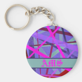 Monogram roze en Paarse geometrische lijnen Sleutelhanger