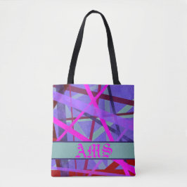 Monogram roze en Paarse geometrische lijnen Tote Bag