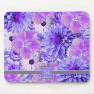 Monogram Roze en Paarse Geschilderde Bloemen Muismat