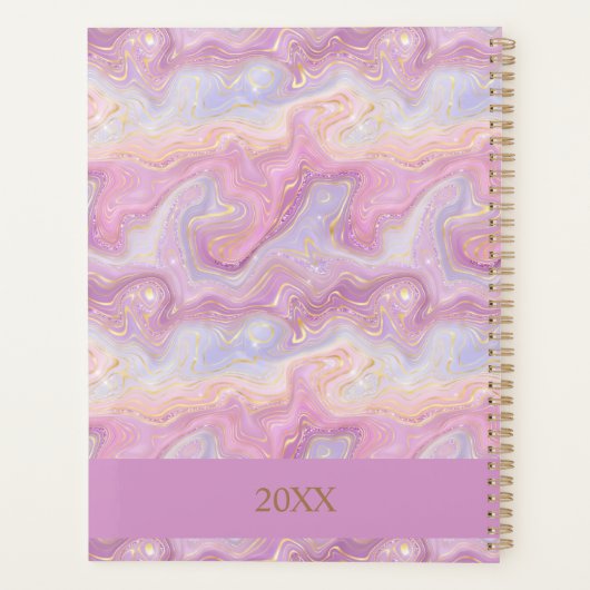 Monogram Roze en Paarse Iridiescent Agaat Geode Planner (Achterkant)