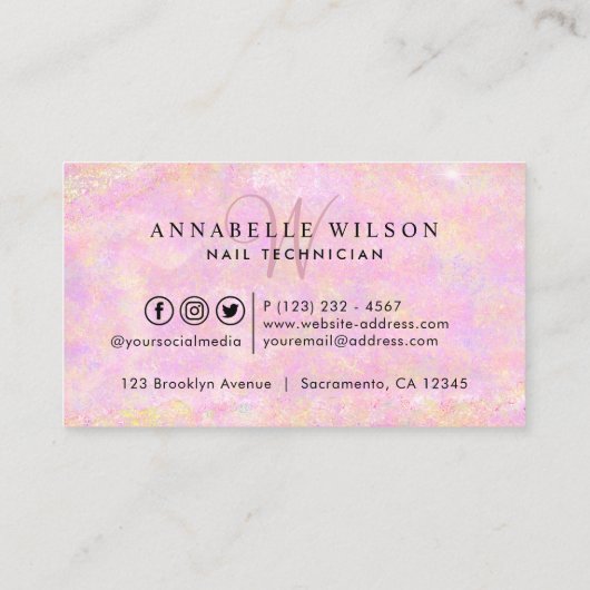 Monogram roze en Paarse ongevraagde nagels Visitekaartje (Achterkant)