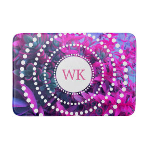 Monogram roze en Paarse Succulente Kunst Badmat