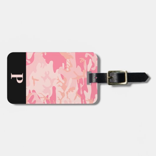 Monogram Roze en Peach Camo Camouflage Zwart Bagagelabel (Voorkant horizontaal)