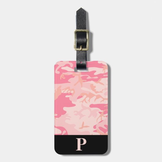 Monogram Roze en Peach Camo Camouflage Zwart Bagagelabel (Voorkant verticaal)