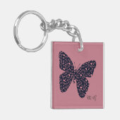 Monogram roze en Violet Floral Butterfly Sleutelhanger (Voorkant Links)