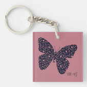 Monogram roze en Violet Floral Butterfly Sleutelhanger (Voorkant)