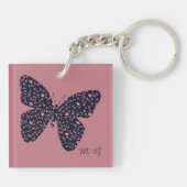 Monogram roze en Violet Floral Butterfly Sleutelhanger (Achterkant)